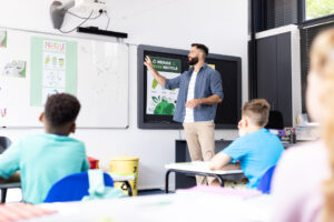 Leerkracht geeft een interactieve expliciete direct instructie (EDI)