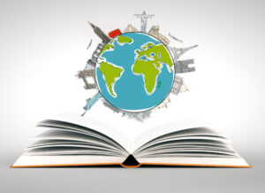 wereldorientatie en zaakvakken wereldbol met open boek voor geïntegreerd leesonderwijs